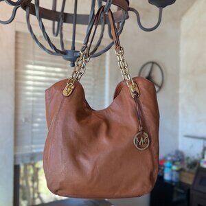Michael Kors Tan Supple Leather Large Chain Hobo Shoulder Tote, Preowned